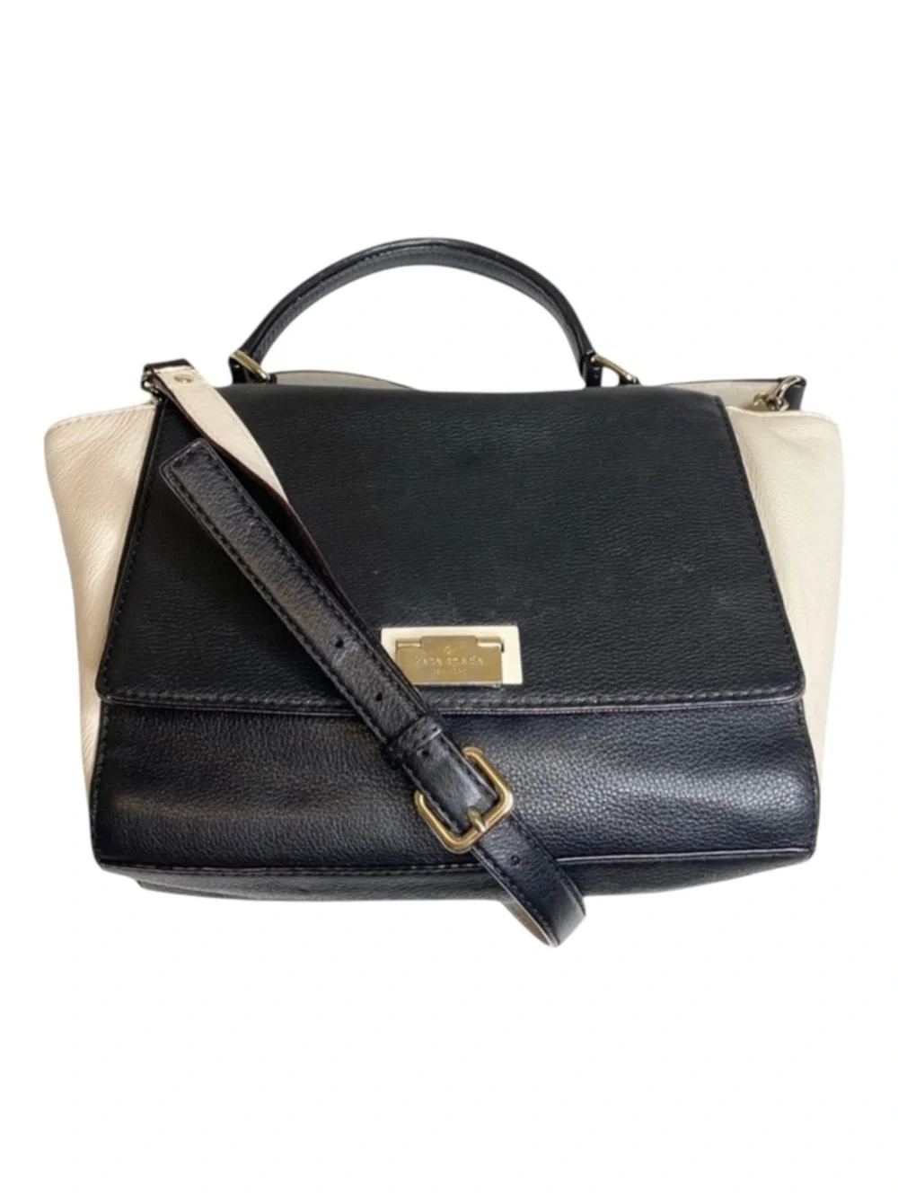 kate spade  Magnolia Park Large Two Tone Leather Satchel Handbag  Black Ivory